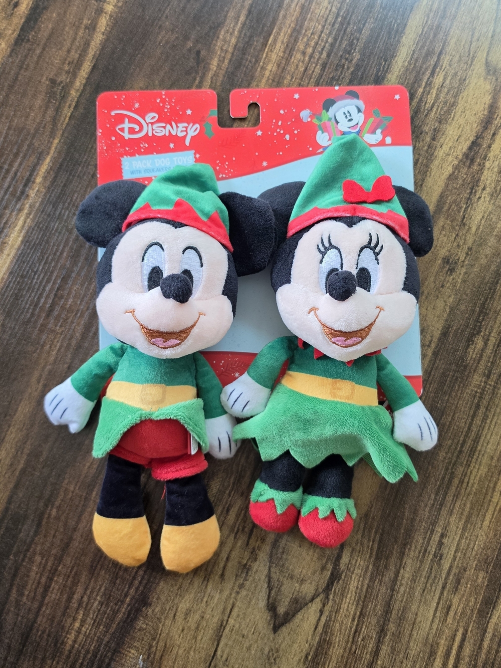 Disney Mickey & Minnie Elf Plush Holiday Dog Toys